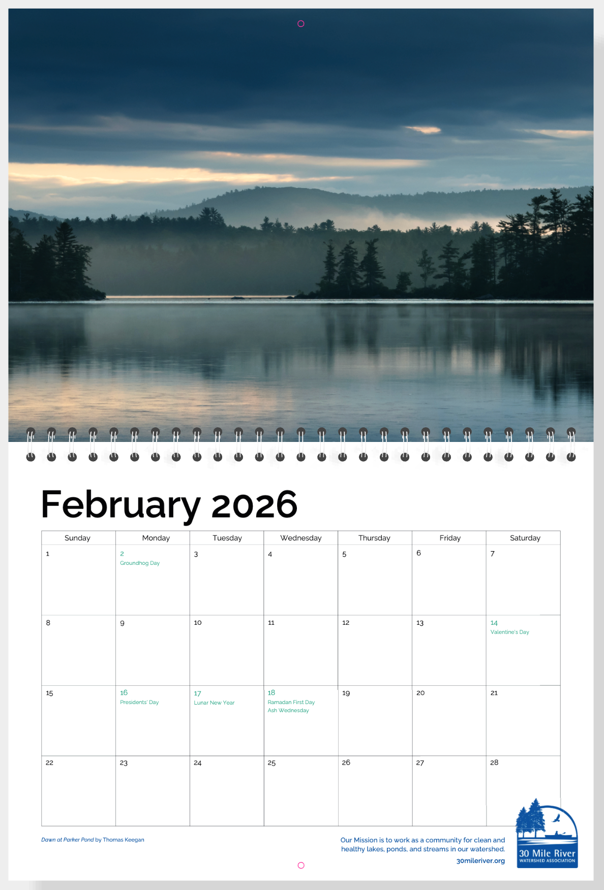 30 Mile River Watershed Calendar, 2026